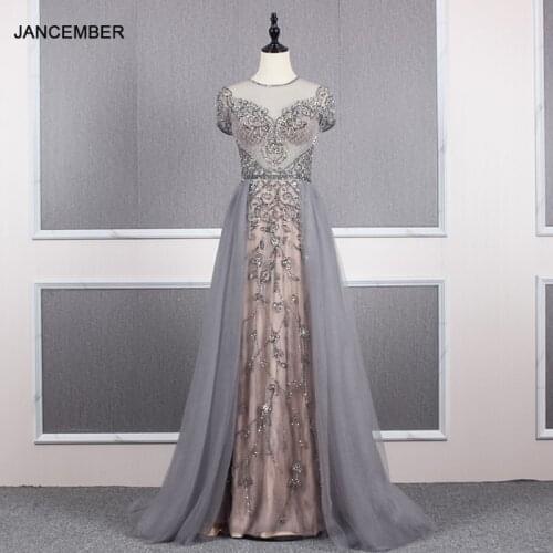 YY142 Churlya Wurfel grey prom dresses A-line o-neck short sleeve zipper back evening dresses floor length vestidos de gala