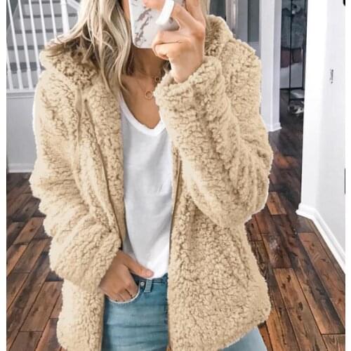 BKLD Casual Warm Fleece Fuzzy Hoodie Long Sleeve Coat Jacket Women Fashion Zipper Open Stitch Winter Hooded Coat Female