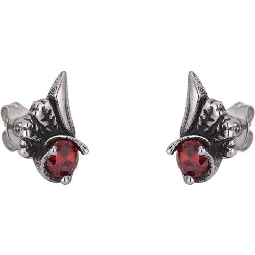 Punk Hip Hop Stainless Steel Zircon Angel Wings Stud Earrings for Women Gift Fashion Geometric Ear Jewelry Accessories PD0806