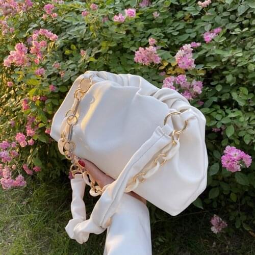 2021 Women White Chic Chain Dumpling Clip Purse Bag Day Clutch Cloud Underarm Shoulder Bag Pleated Baguette Pouch Totes Handbag