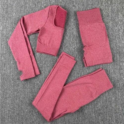 2020 Summer Yoga Set Women Two 2 Piece Pink Long Sleeve Crop Top T-Shirt Shorts Sportsuit Clothes Workout Outfit Gym Sport Set