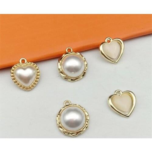 10pcs/lot New Creative Half Round Pearl Opal Heart Charms Connectors for Diy Fashion Earrings Alloy Pendant Jewelry Accessories