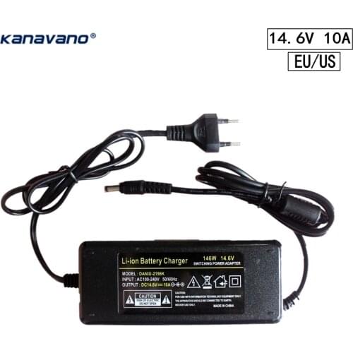 Kanavano 12V Charger 14.6v 5A 10A18650 Lithium Battery charger adapter DC 5.5 * 2.1 MM 12.6V 10A Power Adapter EU/US Plug