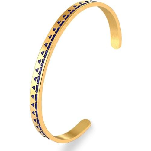 2021 Top Quality Blue Enamel Thin Cuff Bracelets Rose Gold Color Titanium Steel Bangles Classic Geometic Design Christmas Gift