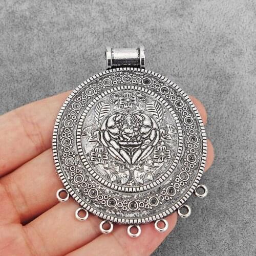 3PCS Round Flower Ganesha Connector Charm Pendant for Necklace Jewelry Findings Making 58x55mm