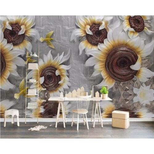 Beibehang Custom wallpaper 3D photo mural embossed three-dimensional sunflower flower rich sofa background wall paper 3d mural