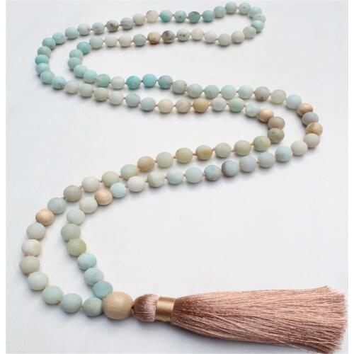 8mm Amazonite Gemstone 108 Beads mala knot Tassel Necklace Chakra Classic Meditation Spiritua Wristband Buddhism Spirituality