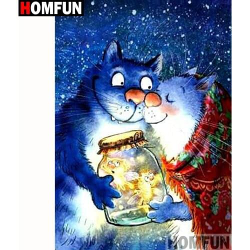HOMFUN Full Square/Round Drill 5D DIY Diamond Painting "Cartoon cat" Embroidery Cross Stitch 5D Home Decor Gift A18179