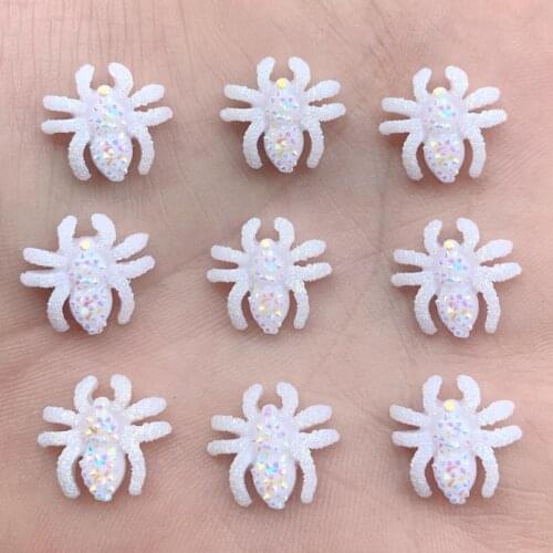 White Resin Jewelry 3D Spider Shape Resin Charms For DIY Intersperse Decorate Making Jewelry 13mm 90pcs-B700