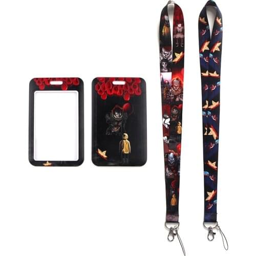 MD453 DMLSKY Horror Movie Clown Lanyard Keychain key Badge Mobile Phone Rope Lanyard With Kawaii Card Holder Cover