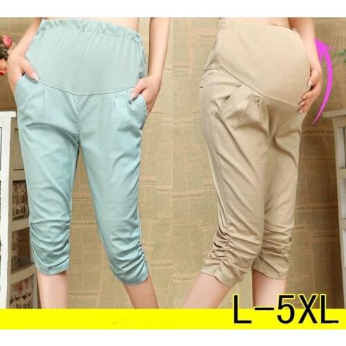 Maternity Pants Capris Three Quarter Trousers Pregnant Pants Adjustable Waist Maternity Belly Pants for Pregnancy Wear Plus Size