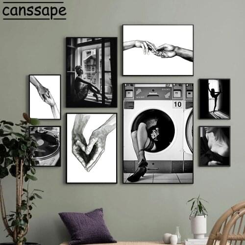 Black And White Canvas Prints Hand In Hand Wall Art Poster Sexy Woman Art Painting Modern Wall Pictures For Living Room Decor