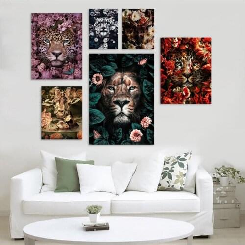 Flower Wild Animal Lion Tiger Abstract Canvas Painting Hot Style Wall Pictures For Living Room Decoration Home Decor