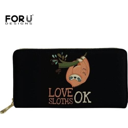 FORUDESIGNS Long Women Wallet Cute Sloth Printed Wallet Female Case Phone Pocket Pouch Handbag Womens Purse Carteira Femme