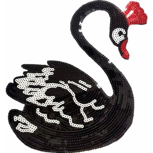 T shirt Women iron on patch sequins 25cm swan black deal with it patches for clothing stickers 3d t shirt mens free shipping