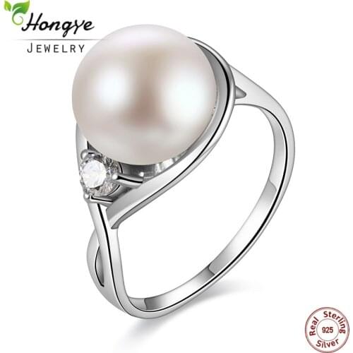 Hongye 925 Sterling Silver with High Quality Natural Freshwater Pearl Rings Jewelry Simple Generous for Women Gift with Box