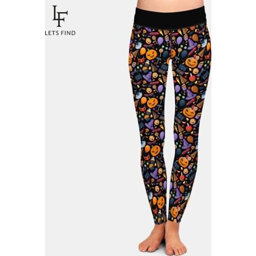 LETSFIND Halloween Cartoon Monster Slime Slug Wolf Pumpkin Print Women Pant High Waist Plus Size Fitness Stretch Full Leggings