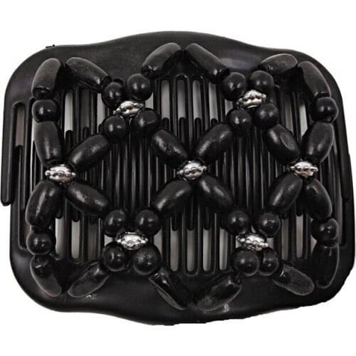 Hot Selling Luxurious Easy Magic Wood Beads Double Hair Comb Clip Stretchy Women Hair Accessories Hair Styling Tool Combs