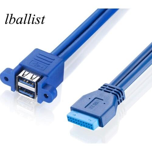 Lballist MotherBoard 20Pin to Dual USB 3.0 Female Cable with Screw Panel Mount 50cm