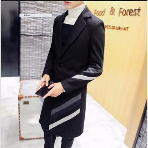 M-3xl Autumn New Casual Medium-long Overcoat Mens Fashion Splicing Trench Slim Woolen Long Outerwear Coats Plus Size Clothing