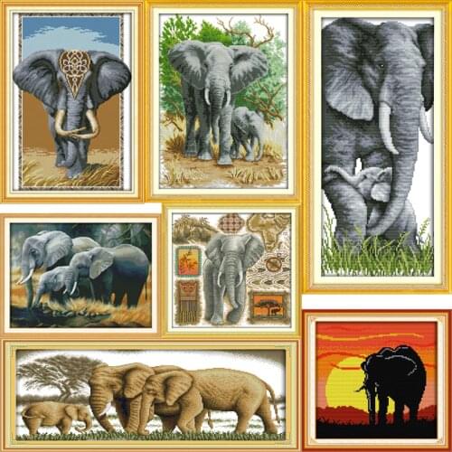Needlework DMC Cross stitch Sets For Embroidery Precise Printed Animal Series Elephant Family Patterns Counted Cross-Stitching