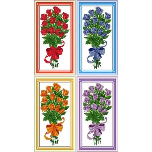 Gift flower DIY printed pattern cross stitch kits 11CT 14CT counted crafts DMC fabric handmade sewing needlework embroidery sets