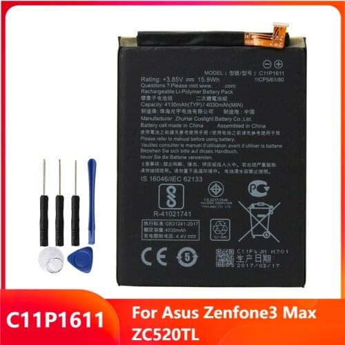 Original Replacement Phone Battery C11P1611 For Asus Zenfone3 Max ZC520TL Genuine Rechargable Batteries 4030mAh With Free Tools