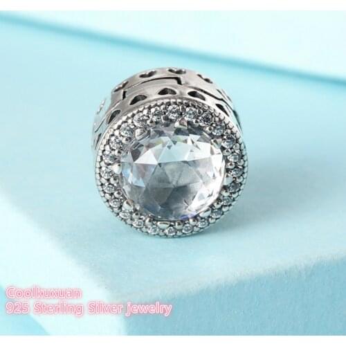 Autumn Original 925 Sterling Silver Radiant Hearts Clip, Clear CZ Beads Clip Beads Fit Pandora Charms Bracelet Diy Jewelry