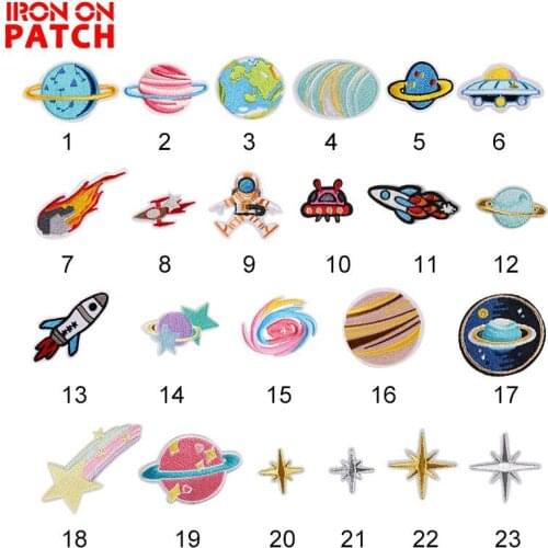 Iron On Patch DIY Embroidered Patch Astronaut Meteorite Planet Stickers Biker Badge On Backpack Iron Patches For Clothing PATCH