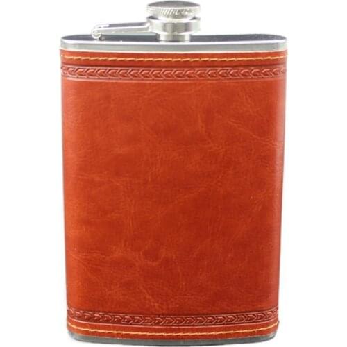 PU Leather 9 Oz Stainless Steel Portable Wine Bottle Outdoor Travel Wine Pot Retro Color Simple Wine Set Hip Flask