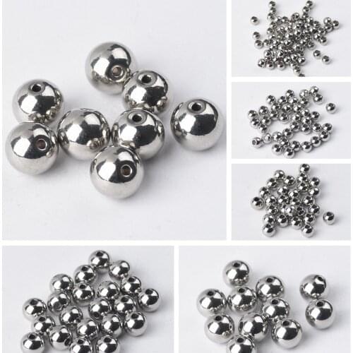 Silver Color Round Solid Stainless Steel Metal 4mm 5mm 6mm 8mm 10mm 12mm Loose Spacer Crafts Beads for Jewelry Making DIY