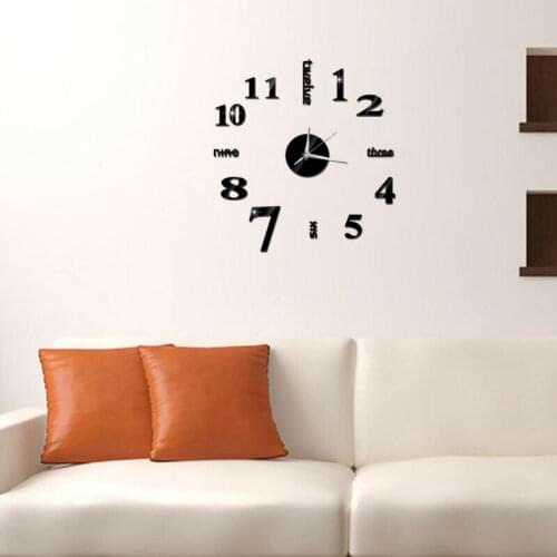 Modern Home Decor DIY Analog 3D Number Mirror Wall Sticker Art Clock Living Room Decor Wall Stickers