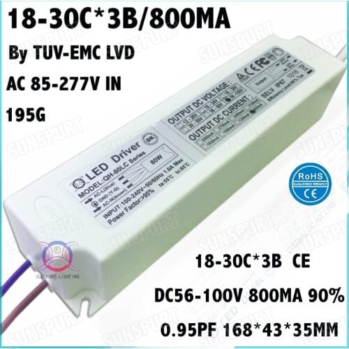 2 Pcs By TUV-EMC LVD 80W AC85-277V LED Driver 18-30Cx3B 800mA DC56-100V Constant Current LED Power For Panel light Free Shipping
