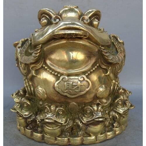 USPS to USA S2300 14" Chinese Brass Folk Wealth Money animal Golden Toad Spittor sculpture Statue (A0414)