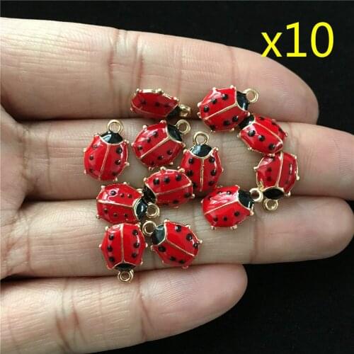 10Pcs Lovely Ladybird Ladybug Lady Beetles Enamel Charms Pendant for DIY Bracelet Anklet Necklace Earrings Jewelry Making