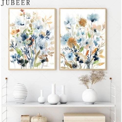 Watercolor Flowers Leaves Pictures Wall Decor Botanical Canvas Painting Wall Art Posters and Prints for Living Room Home Decor