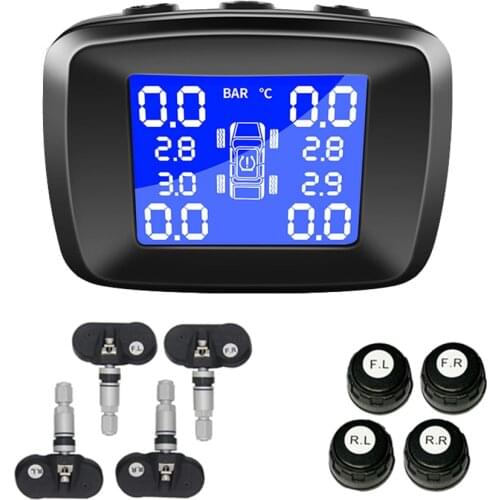 Car Smart TPMS Tyre Pressure Monitoring System 4 External / Internal Sensors Cigarette Lighter USB Realtime Tire Alarm PSI BAR