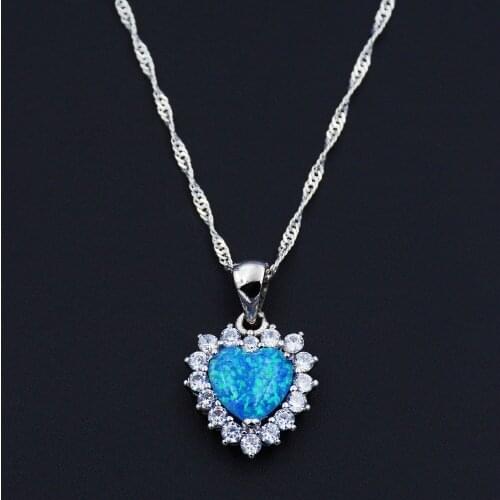 Free Shipping nice heart shaped blue fire opal pendant necklace for women