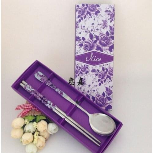 DHL Free shipping NEW ARRIVAL+Wedding Favors Blue Colors Stainless-Steel Spoon and Chopsticks Set+100sets/Lot