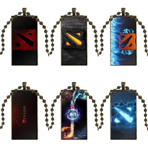 Dota 2 Logo Fashion Fashion Glass Cabochon Pendant Necklace Women Bronze Color Choker Rectangle Necklace For Child