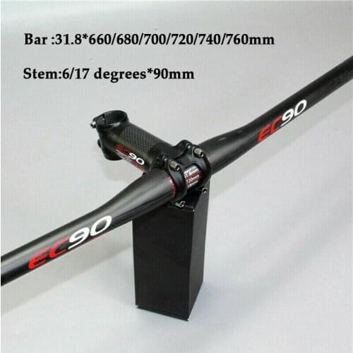 EC90 31.8mm Carbon Road Bike Handle Bar Mountain Bike Flat Handlebar 660-760mm Bicycle Stem Matte Cycling Handlebar Stem 90mm