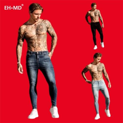 EH·MD® Skinny Solid Color Skinny Jeans Mens Silk Zipper Pure Cotton High Stretch Pencil Pants Breathable Thin Comfortable Pants