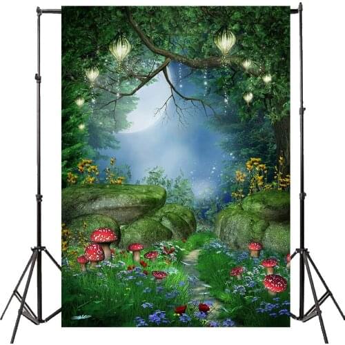 Enchanted Forest Backdrop Mushrooms And Fairy Lanterns Photo Background For Children Kids Birthday Party Studio Props