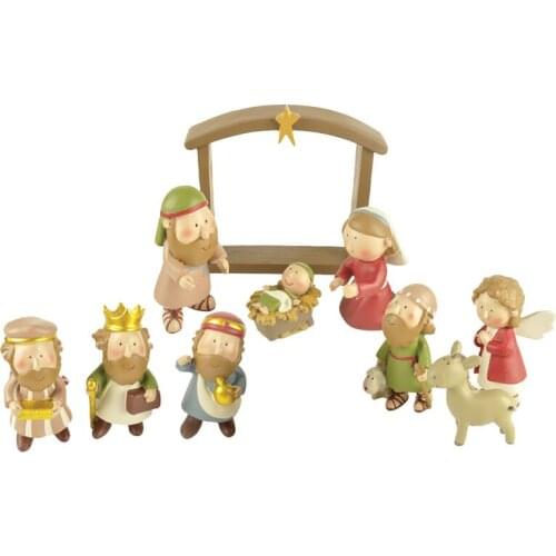 Collection Christian Mini Sets 10pcs Christmas Nativity Scene includes Manger, Joseph, Jesus, Mary and Wisemen