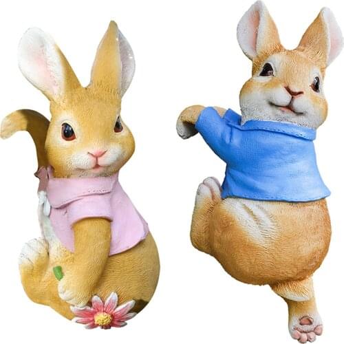 Cute Easter Rabbit Resin Bunny Figurines Home Garden Decoration Holiday Garden Wedding Ornament Photo Props Craft Kid Party Gift