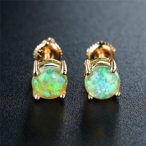 Minimalist Female Round Opal Small Earrings Rose Gold Silver Color Wedding Earrings Cute White Blue Pink Stud Earrings For Women