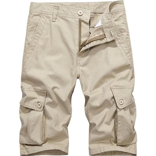 Mens Outdoor Hiking Camping Tactical Shorts Summer Cotton Breathable Multi-Pocket Mid-Waist Shorts