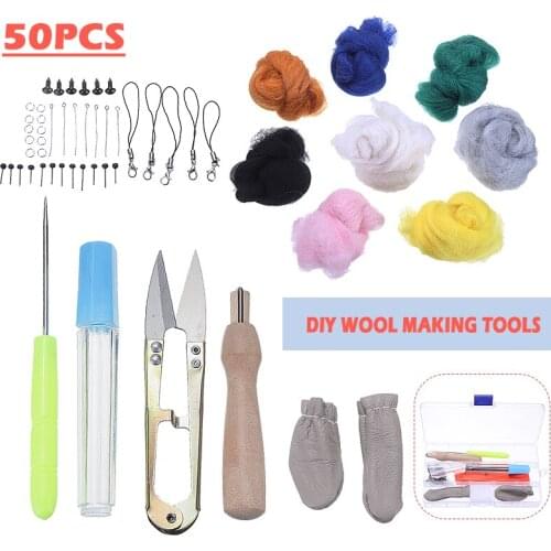 50Pcs/Set 8 Color Wool Felt DIY Wool Felting Tool Kit Fiber Toys Material with Felt Needle Set Needlework Handmade Craft Tools