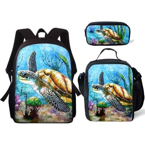 3D Sea Turtle Print 3Pcs School Bag Set Custom Backpacks Teenager Boys Kids School Backpacks Children Book Bags Students