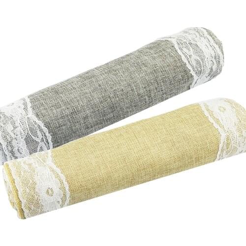 Rustic Lace Table Runner Natural Imitated Linen Burlap Country style Table Runners Wedding Christmas Birthday Baby Shower Party